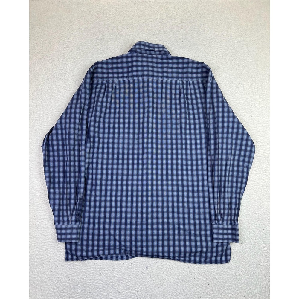 Ermenegildo Zegna Shirt Mens XL Blue Check Plaid Button Front Long Sleeve - Picture 3 of 9